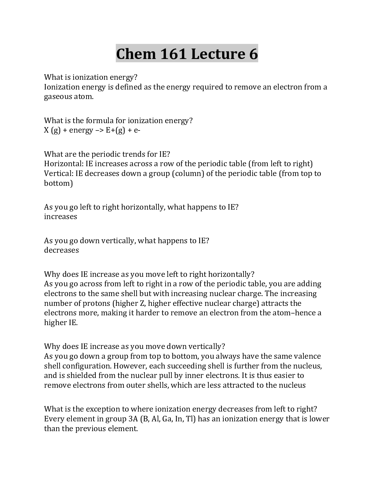 Preview image for Chem 161 Lecture 6 Questions And Answers/ Download